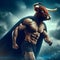 Muscular Minotaur With Black Cloak Under a Night Sky Exuding Strength and Mystery