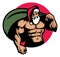 Muscular Santa claus bring a bag full of christmas gift