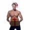 Muscular, santa claus with gift