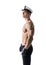 Muscular shirtless male sailor with nautical hat