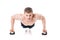 Muscular shirtless sportsman making push-ups in