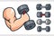 Muscular Strong Hand Holding Dumbbell and Dumbbell Set