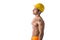 Muscular young construction worker shirtless