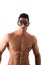 Muscular young man with swimming mask or goggles