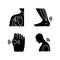Musculoskeletal pain black glyph icons set on white space