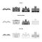 Museum, bridge, castle, hospital.Building set collection icons in black,monochrome,outline style vector symbol stock