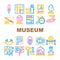 Museum Exhibits And Excursion Icons Set Vector