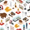 Museum Exhibits Galleries Seamless Pattern Background Isometric View. Vector