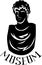 Museum. Minimalistic black and white logo. Statue and lettering. Sculpture, bust