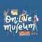 Museum online hand drawn lettering banner. Typography emblem with people, pictures composition. Text calligraphy inscription card