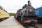 Museum for Railway Technology Novosibirsk. Old, Soviet railway locomotive, steam train. NOVOSIBIRSK, RUSSIA