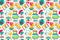 Museum seamless pattern in trendy naive style with white backgrund. Creative history wallpapper for boys and girls