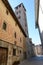 Museum Square with the romanesque bell Tower of the Cathedral in front, Vic,