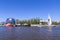 Museum of the World Ocean. Research vessels on a sunny summer day. Monument to Nicholas the Wonderworker. Pregolya river