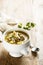 Mushroom barley soup with fresh parsley