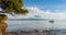 Mushroom beach looking north towards bali with mount Agung in the background