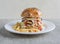 mushroom beef burger with fries served in a dish isolated on grey background side view of fast food