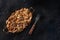 Mushroom beef stroganoff, a casserole of boletus, champignons, and meat