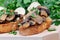 Mushroom bruschetta on chopping board