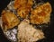 Mushroom chops from Macrolepiota procera on a pan