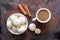 Mushroom Coffee Superfood Trend. Cup of coffee and white bowl wi