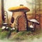 Mushroom cottage and a lantern