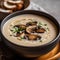 Mushroom cream soup with champignons and parsley.