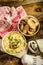 Mushroom creame soup with herbs and toasts