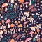 Mushroom and flower seamless pattern with beautiful florals, leaves and buds. Beautiful woodland garden in nature. Colorful vector