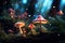 Mushroom in the forest with bokeh lights. Nature background, glowing mushrooms in a dreamy forest, AI Generated