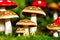 Mushroom on the forest floor with green grass generated by ai