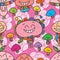 Mushroom happy cute seamless pattern