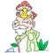The mushroom headed dwarf grandpa walked over with a friendly face, doodle icon image kawaii