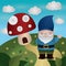 mushroom house and gnome. Vector illustration decorative design