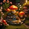 Mushroom house, miniature world, fantasy forest background