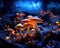 mushroom patch on the forest floor.