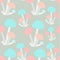 Mushroom pink blue seamless pattern on grey