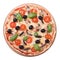 Mushroom pizza with olives, tomato and basil isolated