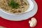 Mushroom ragout, champignons and onion in cream sauce