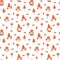 Mushroom red with white dots and grass seamless pattern, fly agaric seasonal Halloween vector illustration