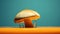 A mushroom sitting on top of a yellow surface, AI