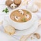 Mushroom soup with mushrooms in bowl healthy eating