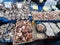 A mushroom stand in street market in Turkey, Oyster mushroom, Shiitake mushroom, Chestn