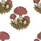 Mushroom stickers insects  forest hand drawn set of separate elements cute cartoon coloring