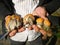 mushrooms aspen mushrooms in the autumn tundra forest. Northern nature. In hand