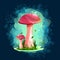 Mushrooms. Boletus. Magic drawings with mushrooms. Against a dark background with uman and fire flashers. A beautiful, mysterious