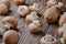 Mushrooms champignons on a wooden background