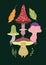 Mushrooms charscters . Fictional whimsical cute cartoon mushrooms.