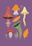 Mushrooms charscters set. Fictional whimsical cute mushrooms.