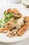 Mushrooms and chicken with vegetable risotto